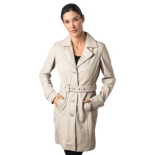 Geaca Lunga de Piele Dama Mauritius Alb Ivoriu MWLeonne