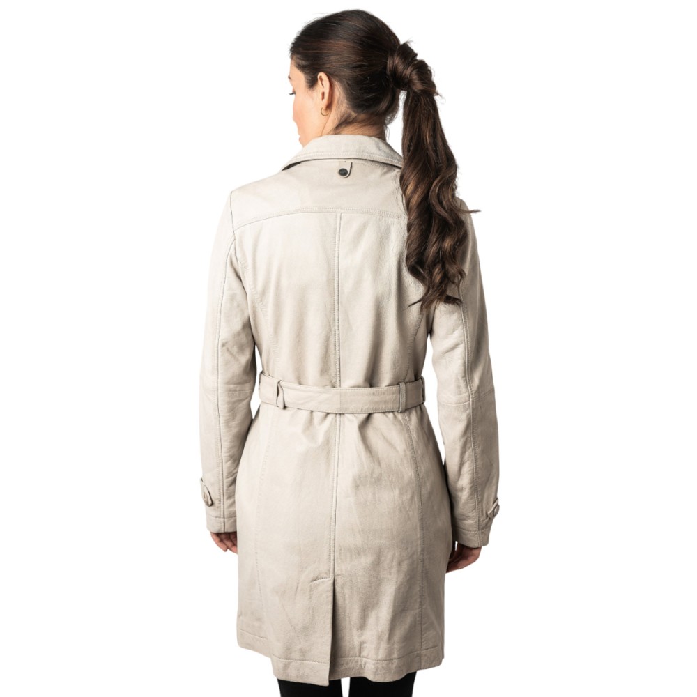 Geaca Lunga de Piele Dama Mauritius Alb Ivoriu MWLeonne - readytowear