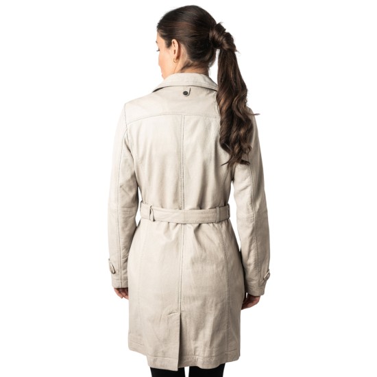 Geaca Lunga de Piele Dama Mauritius Alb Ivoriu MWLeonne