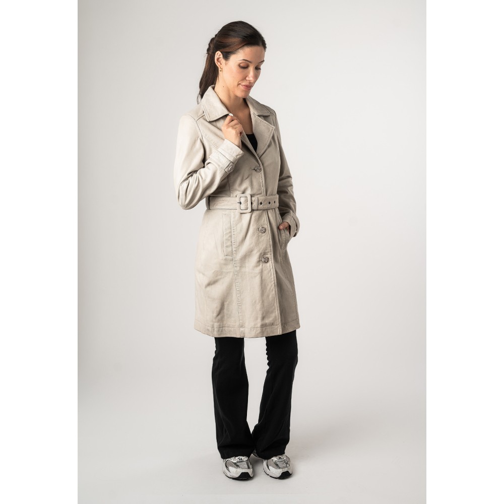 Geaca Lunga de Piele Dama Mauritius Alb Ivoriu MWLeonne - readytowear