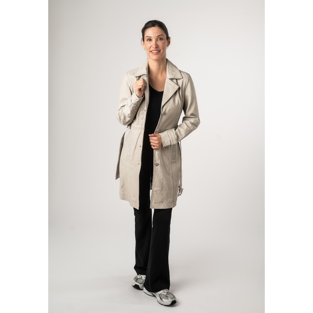 Geaca Lunga de Piele Dama Mauritius Alb Ivoriu MWLeonne - readytowear