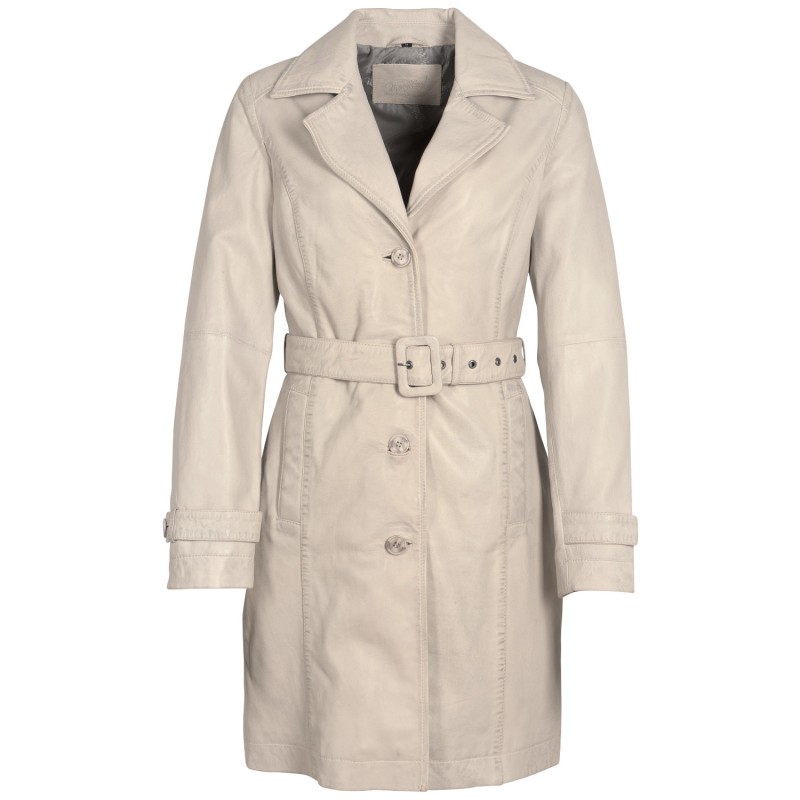 Geaca Lunga de Piele Dama Mauritius Alb Ivoriu MWLeonne – Geci de Piele