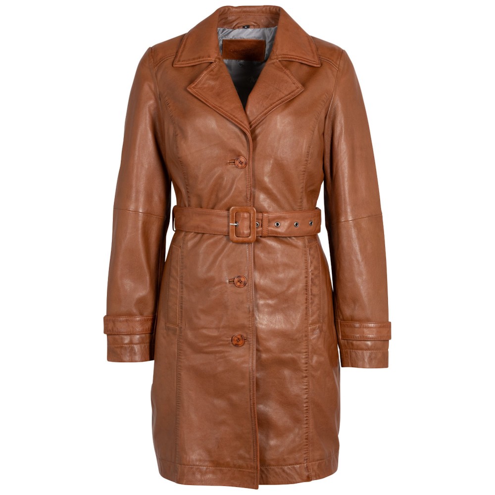 Geaca Lunga de Piele Dama Mauritius Coniac MWLeonne - readytowear