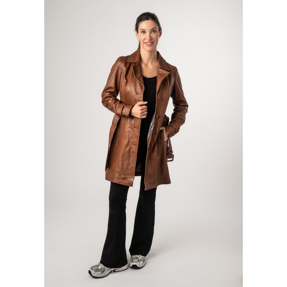 Geaca Lunga de Piele Dama Mauritius Coniac MWLeonne - readytowear