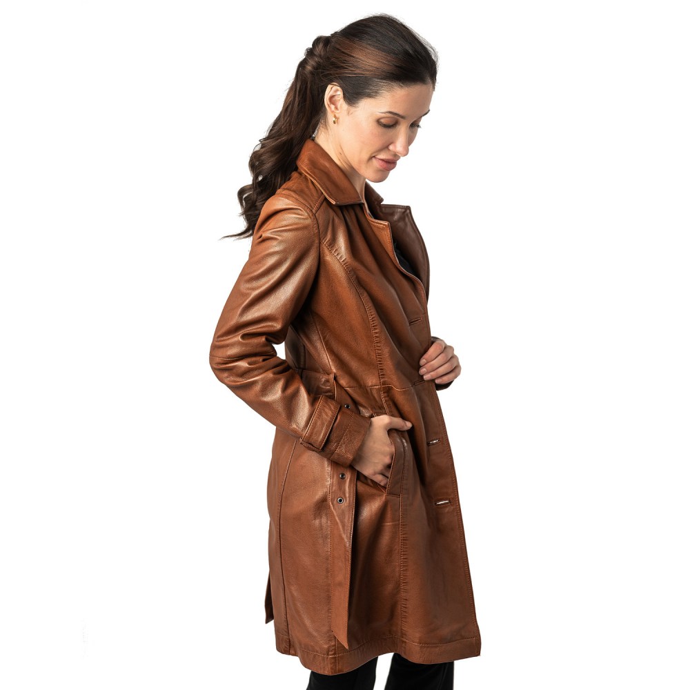 Geaca Lunga de Piele Dama Mauritius Coniac MWLeonne - readytowear