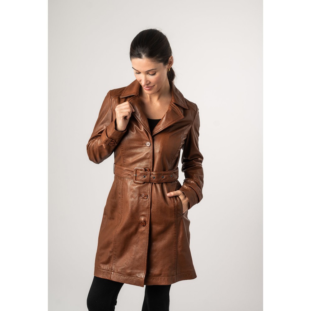 Geaca Lunga de Piele Dama Mauritius Coniac MWLeonne - readytowear