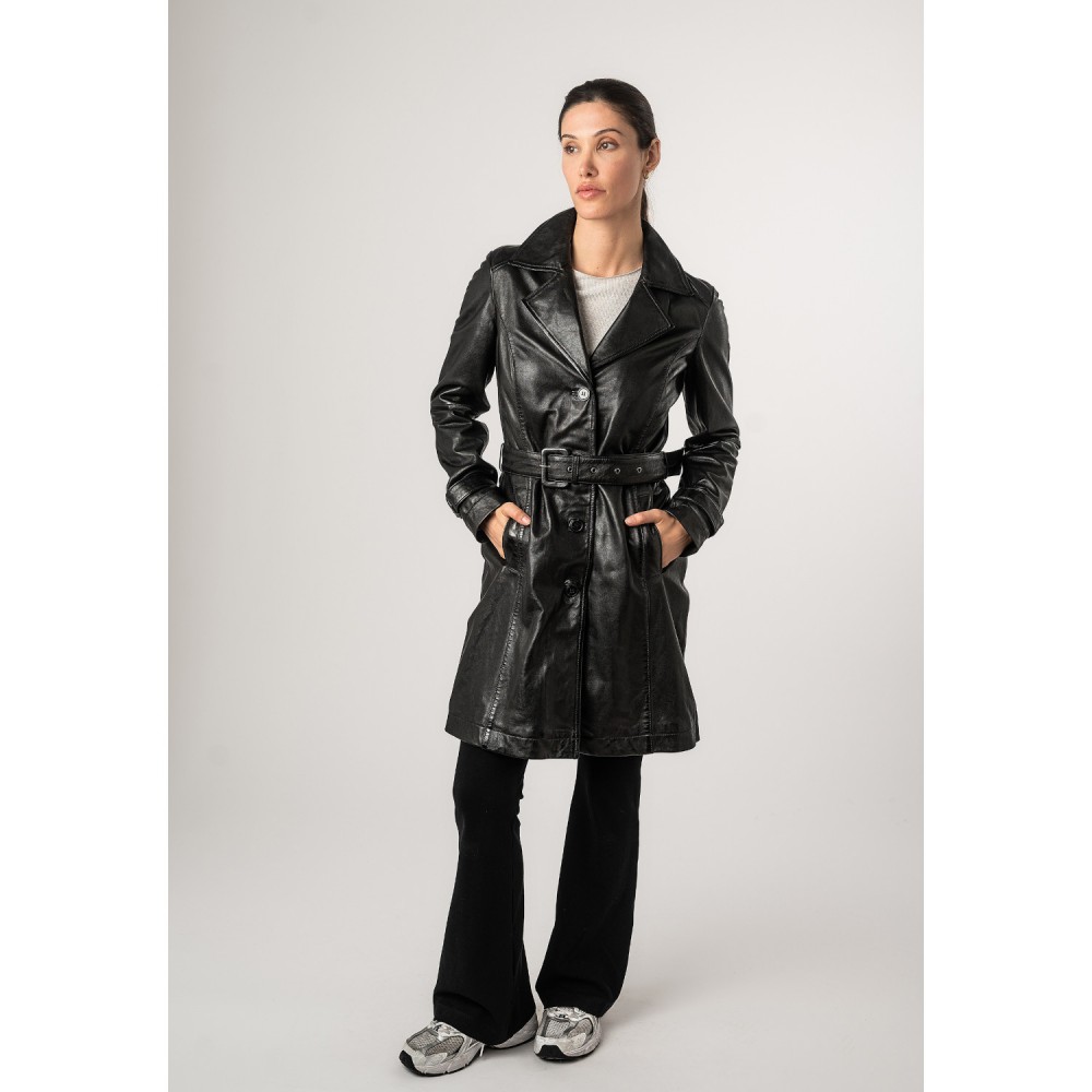 Geaca Lunga de Piele Dama Mauritius Neagra MWLeonne - readytowear