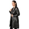 Geaca Lunga de Piele Dama Mauritius Neagra MWLeonne