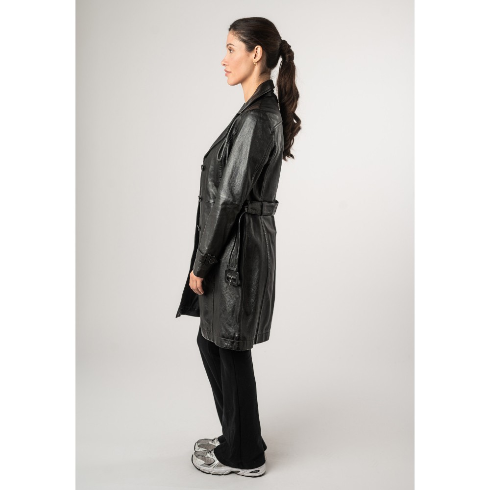 Geaca Lunga de Piele Dama Mauritius Neagra MWLeonne - readytowear