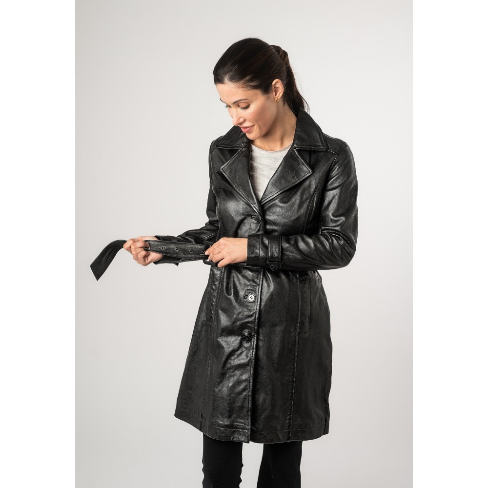 Geaca Lunga de Piele Dama Mauritius Neagra MWLeonne - readytowear