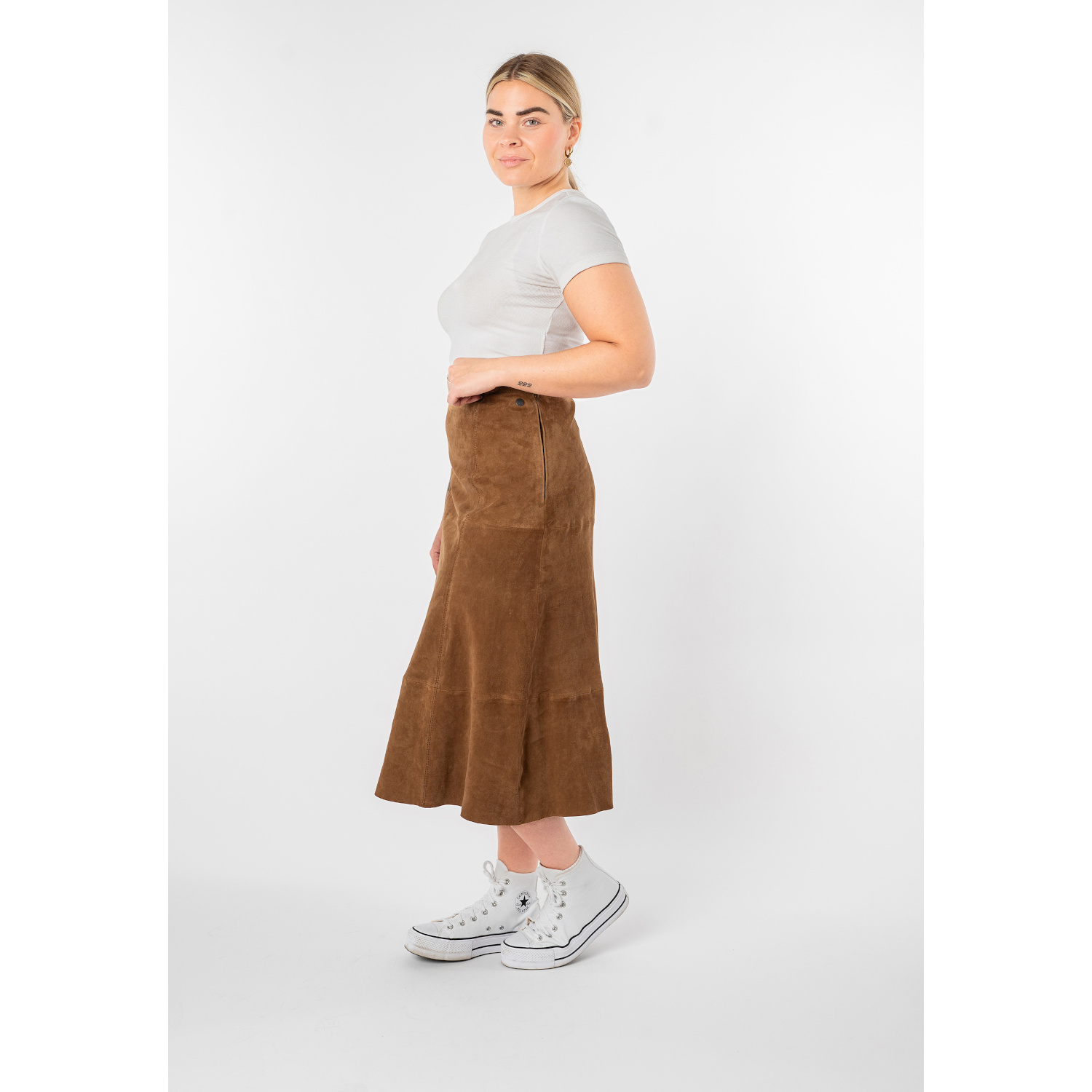 Fustă lungă de piele damă Mauritius MWLielle camel închis elegantă