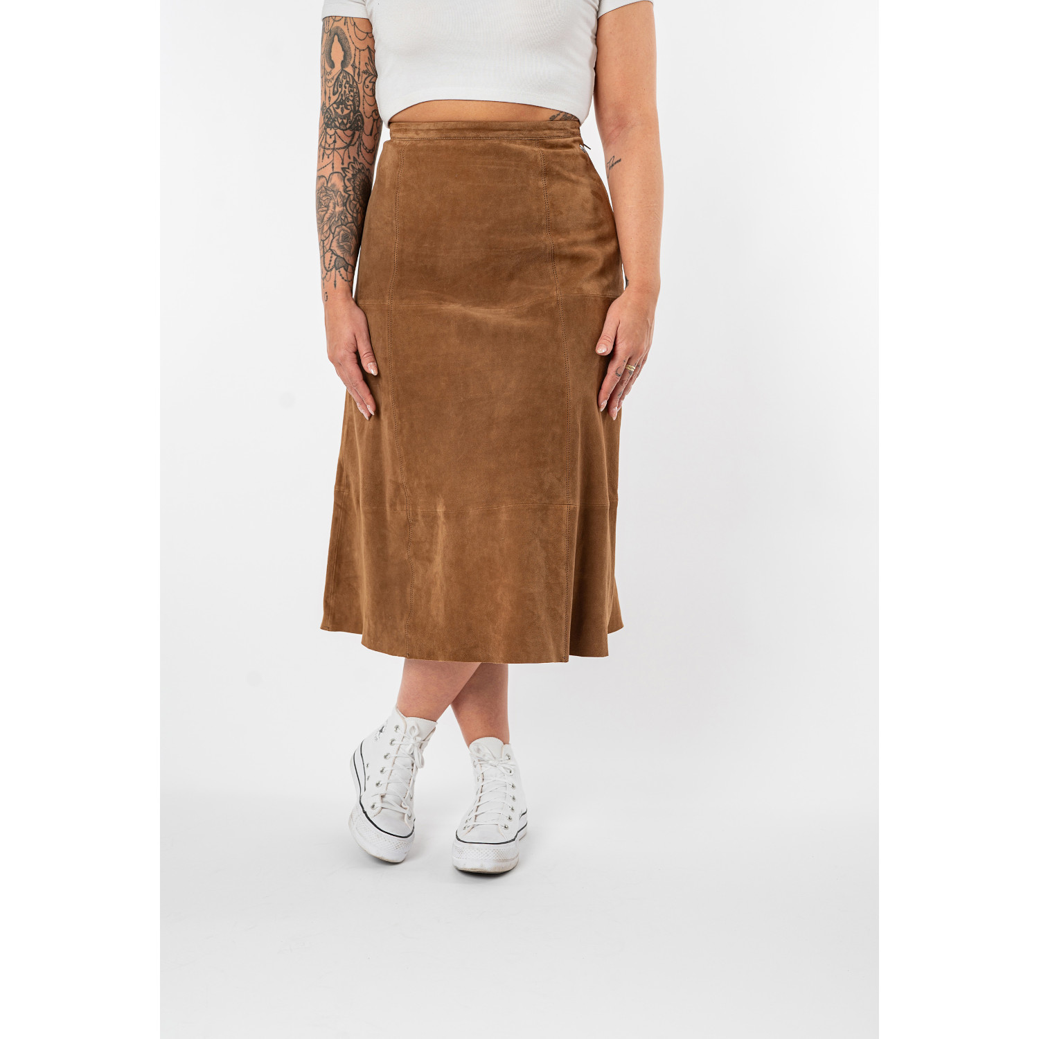 Fustă lungă de piele damă Mauritius MWLielle camel închis elegantă