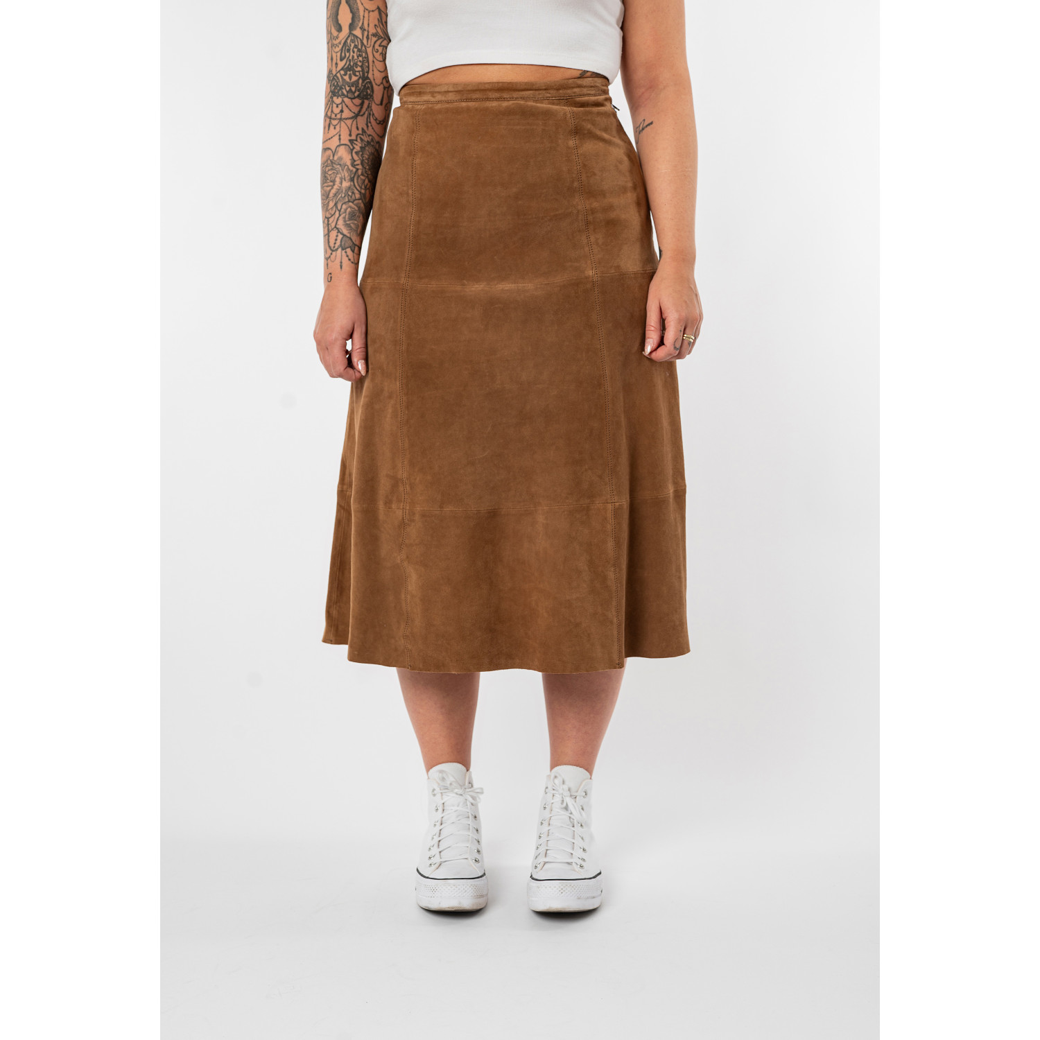 Fustă lungă de piele damă Mauritius MWLielle camel închis elegantă