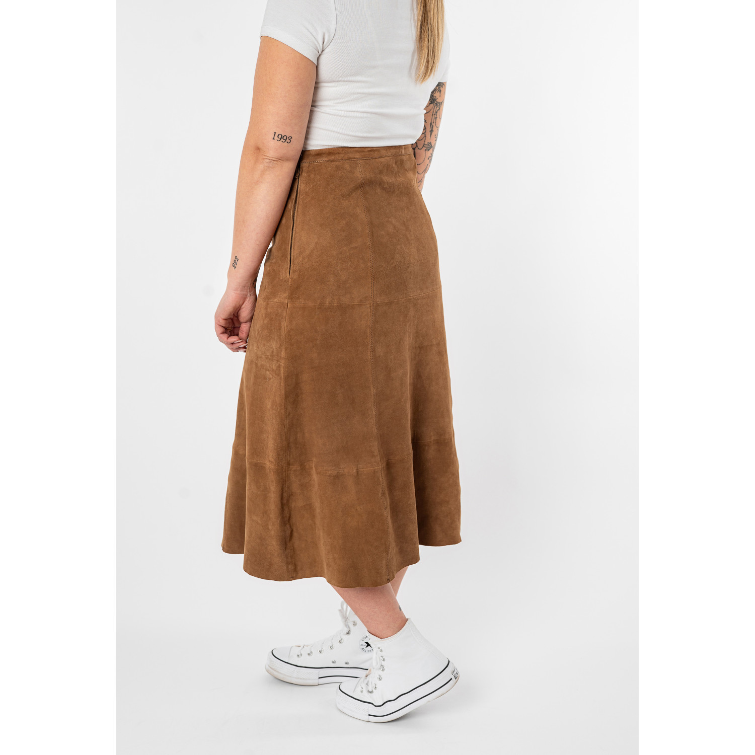 Fustă lungă de piele damă Mauritius MWLielle camel închis elegantă