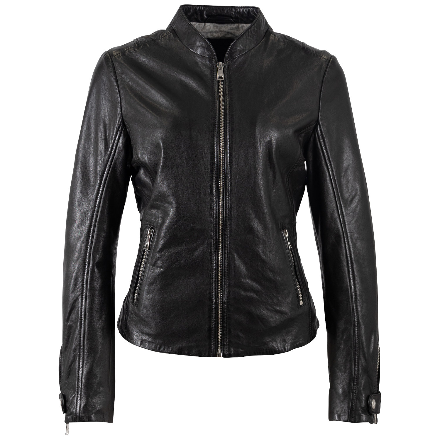 geaca piele dama mauritius neagra mwliliana guler stand up