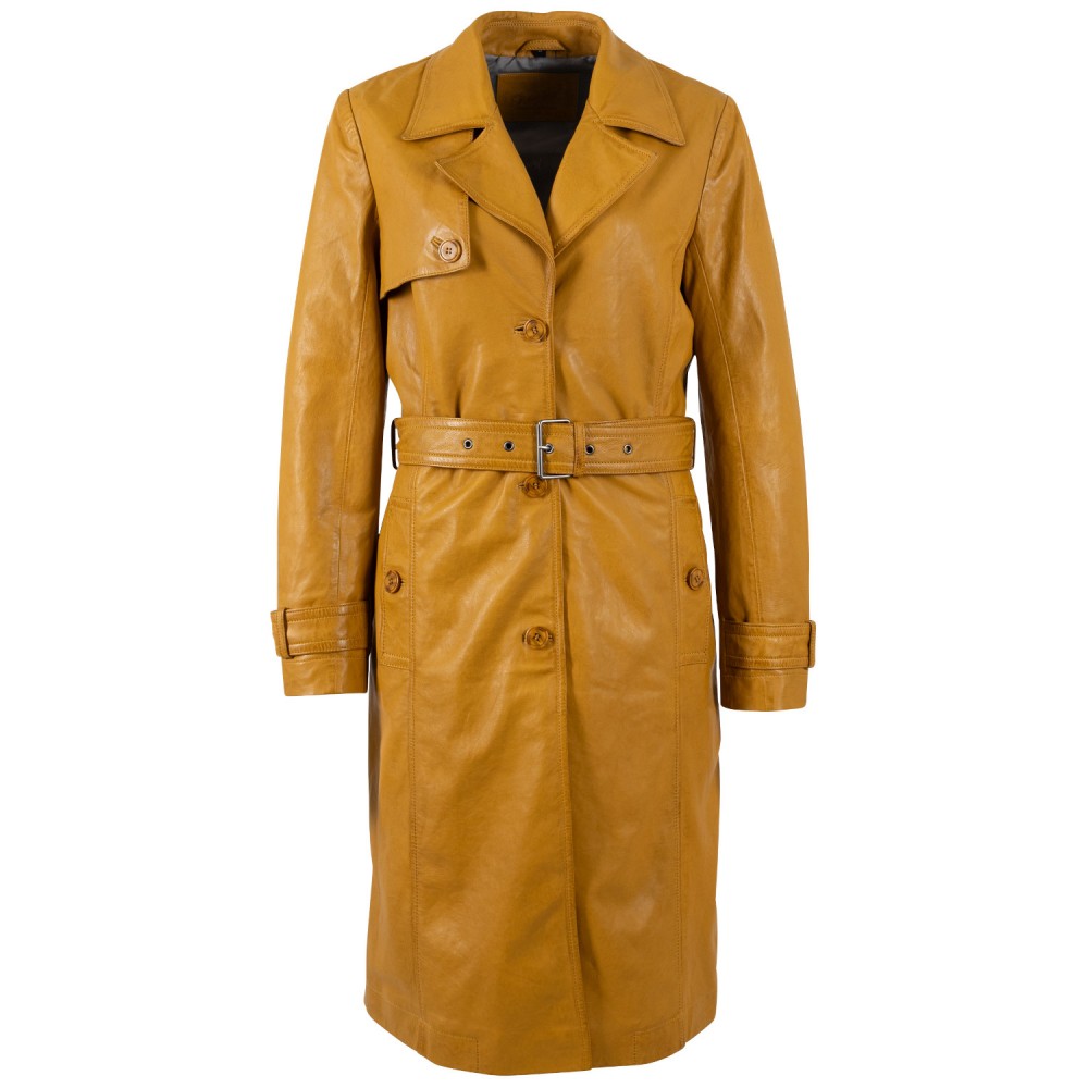 Geaca Lunga de Piele Dama Mauritius Galben Inchis MWLiya - readytowear