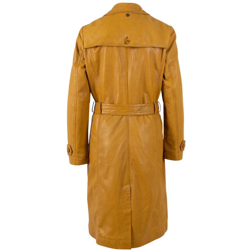 Geaca Lunga de Piele Dama Mauritius Galben Inchis MWLiya - readytowear