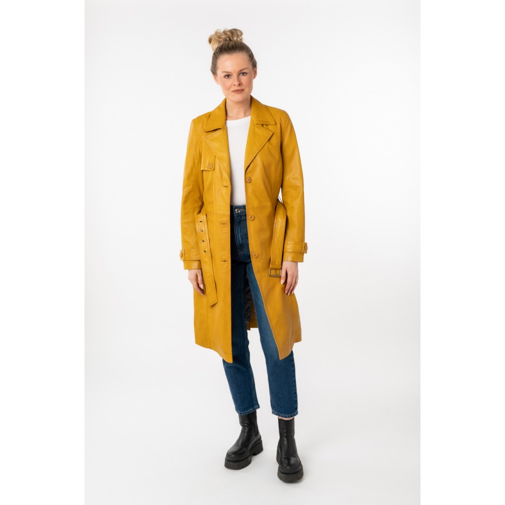 Geaca Lunga de Piele Dama Mauritius Galben Inchis MWLiya - readytowear