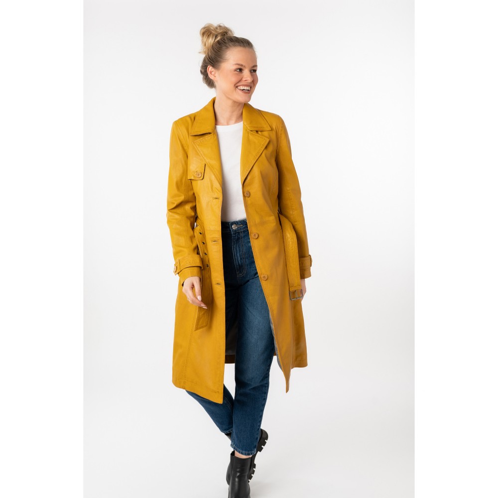 Geaca Lunga de Piele Dama Mauritius Galben Inchis MWLiya - readytowear