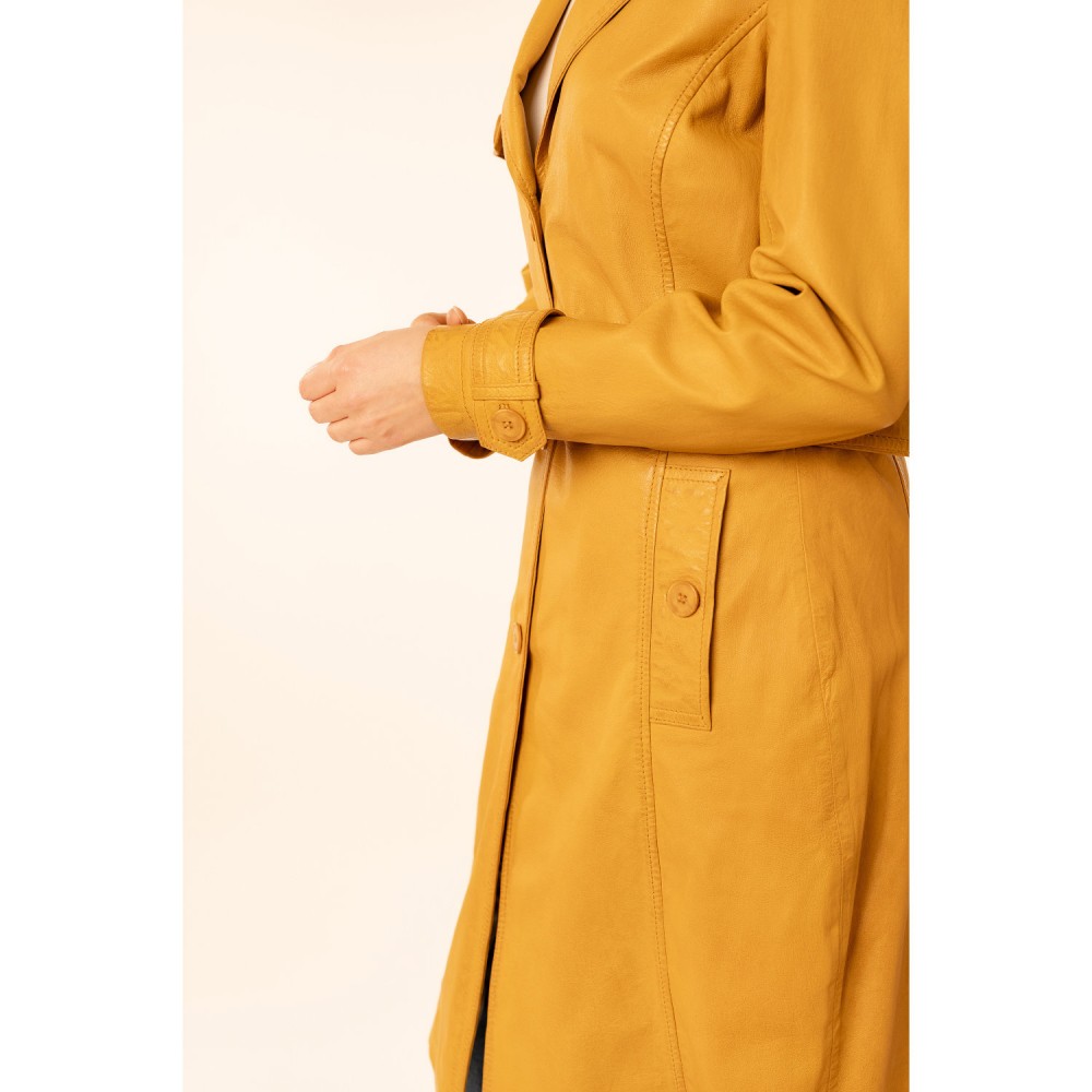 Geaca Lunga de Piele Dama Mauritius Galben Inchis MWLiya - readytowear