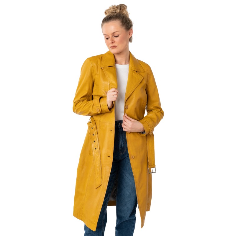 Geaca Lunga de Piele Dama Mauritius Galben Inchis MWLiya – Geci de Piele