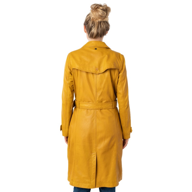 Geaca Lunga de Piele Dama Mauritius Galben Inchis MWLiya – Geci de Piele