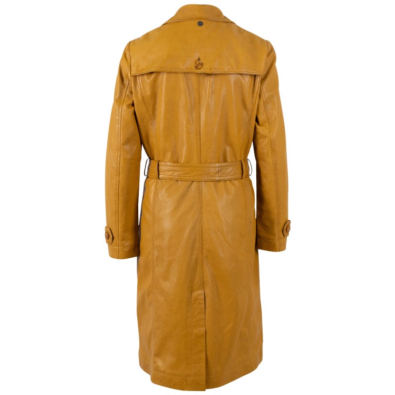 Geaca Lunga de Piele Dama Mauritius Galben Inchis MWLiya – Geci de Piele