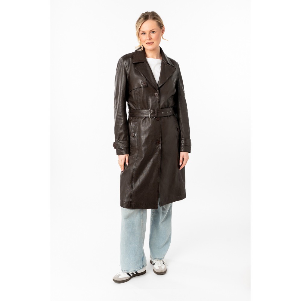 Geaca Lunga de Piele Dama Mauritius Maro Inchis MWLiya - readytowear