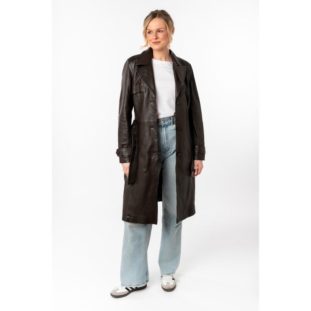 Geaca Lunga de Piele Dama Mauritius Maro Inchis MWLiya - readytowear