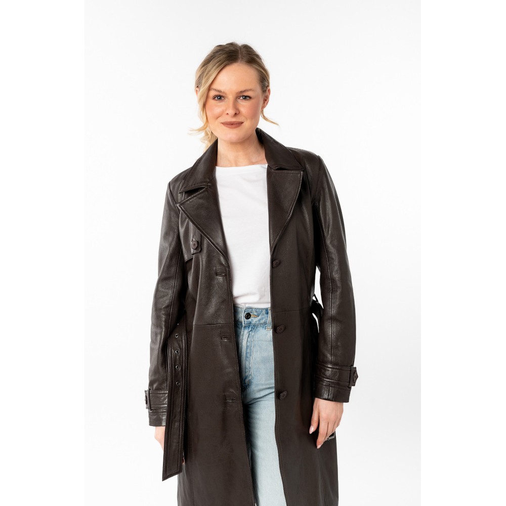 Geaca Lunga de Piele Dama Mauritius Maro Inchis MWLiya - readytowear