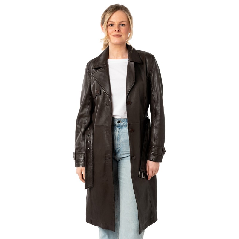 Geaca Lunga de Piele Dama Mauritius Maro Inchis MWLiya – Geci de Piele