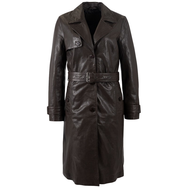 Geaca Lunga de Piele Dama Mauritius Maro Inchis MWLiya – Geci de Piele