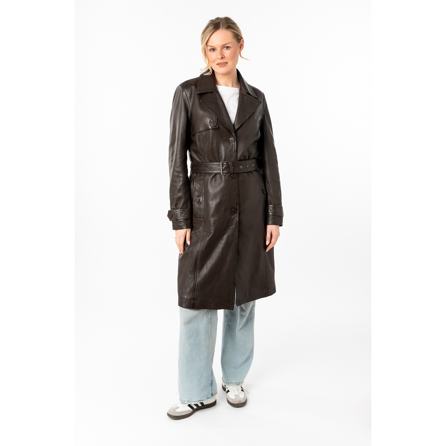 Geaca Lunga de Piele Dama Mauritius Maro Inchis MWLiya – Geci de Piele