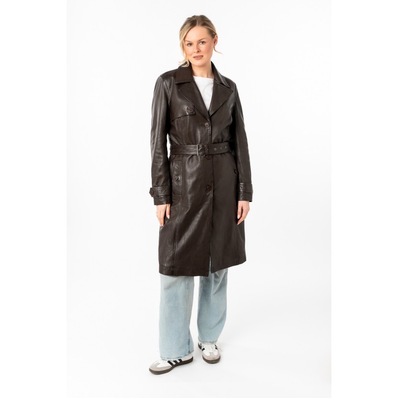 Geaca Lunga de Piele Dama Mauritius Maro Inchis MWLiya – Geci de Piele