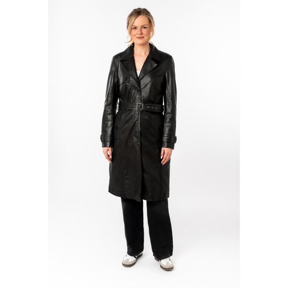 Geaca Lunga de Piele Dama Mauritius Neagra MWLiya - readytowear