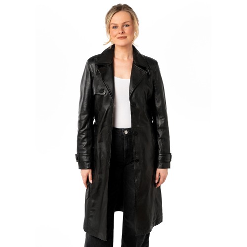 Geaca Lunga de Piele Dama Mauritius Neagra MWLiya