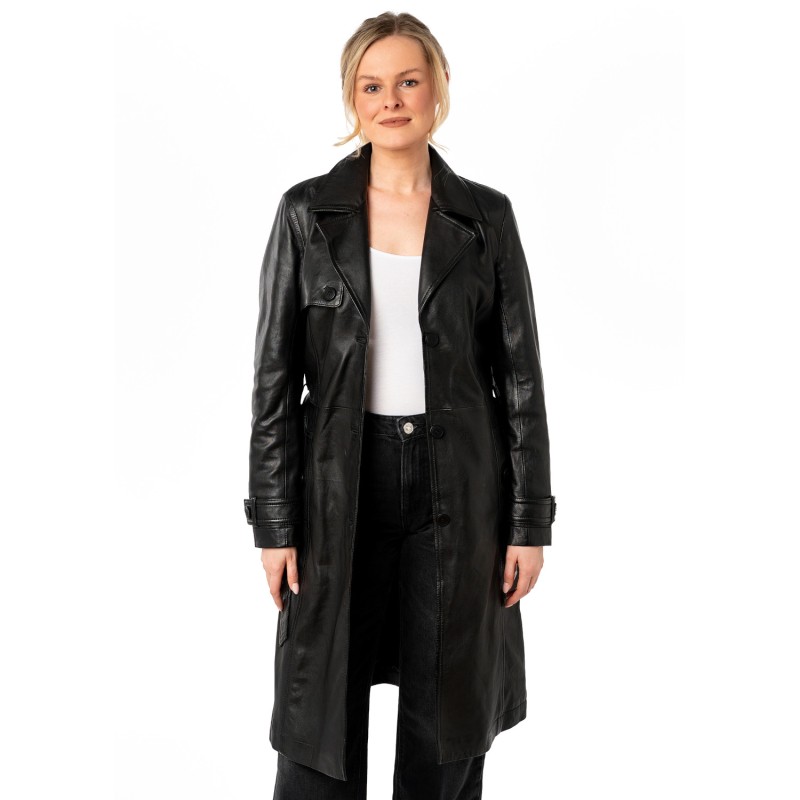 Geaca Lunga de Piele Dama Mauritius Neagra MWLiya – Geci de Piele