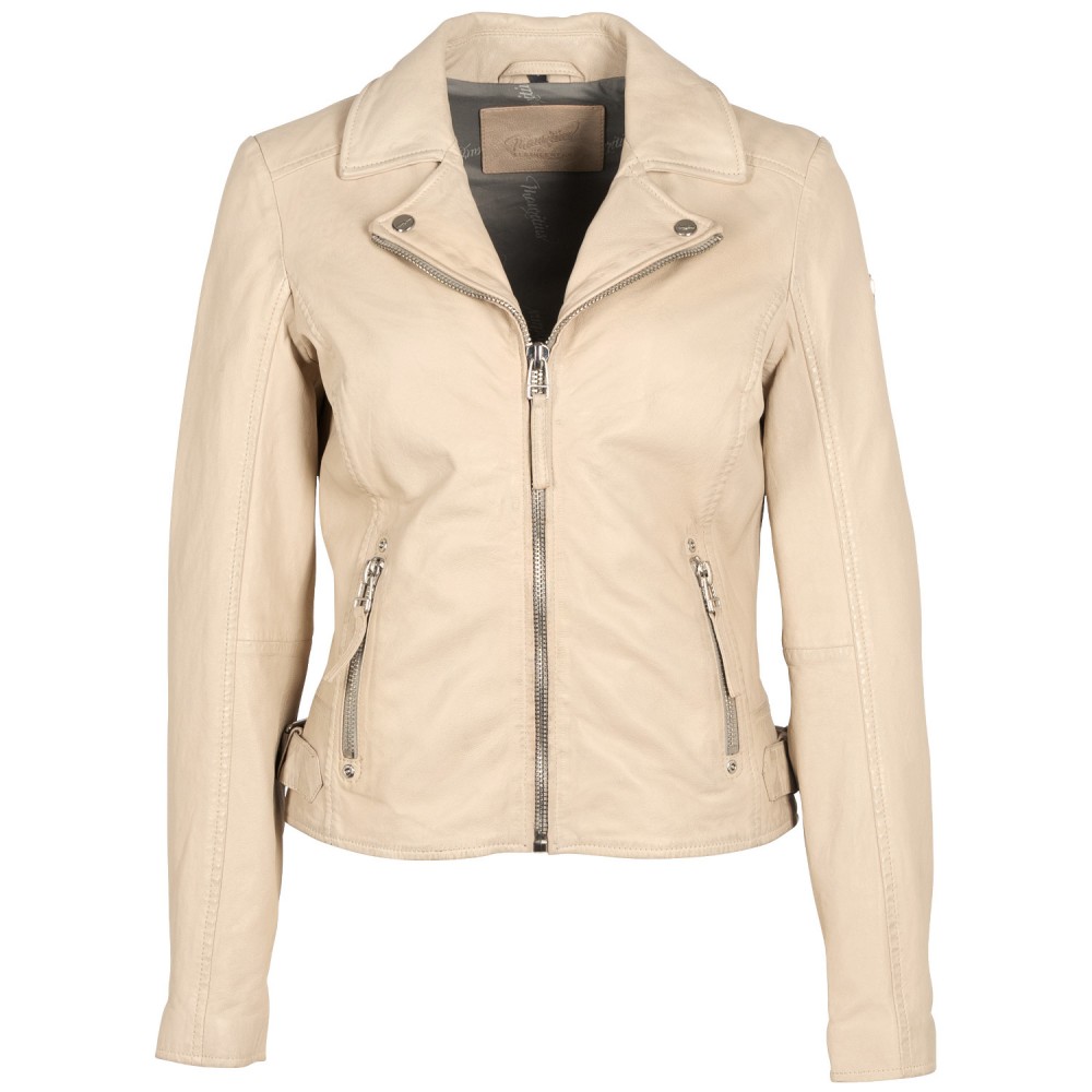 Geaca de Piele Dama Mauritius Alb Murdar MWLouzia - readytowear