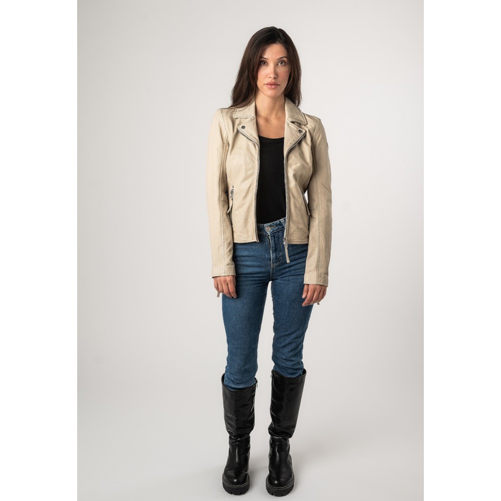 Geaca de Piele Dama Mauritius Alb Murdar MWLouzia - readytowear