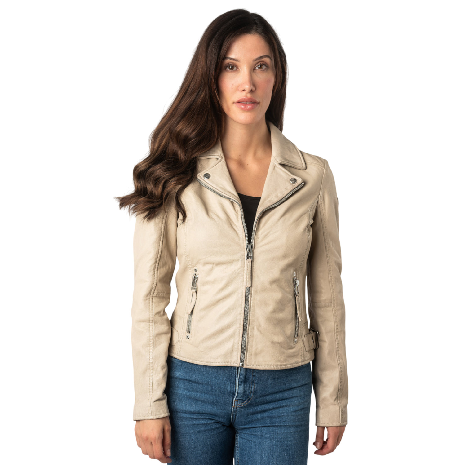 geaca piele naturala dama mauritius mwlouzia alb murdar off-white