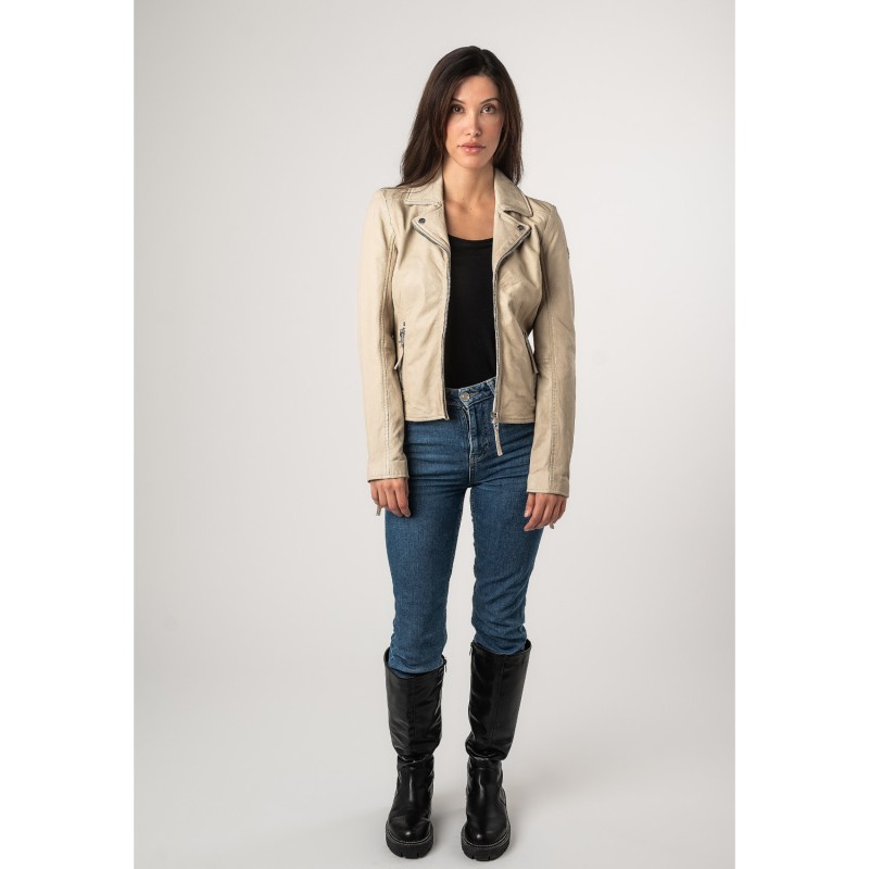 Geaca de Piele Dama Mauritius Alb Murdar MWLouzia – Geci de Piele