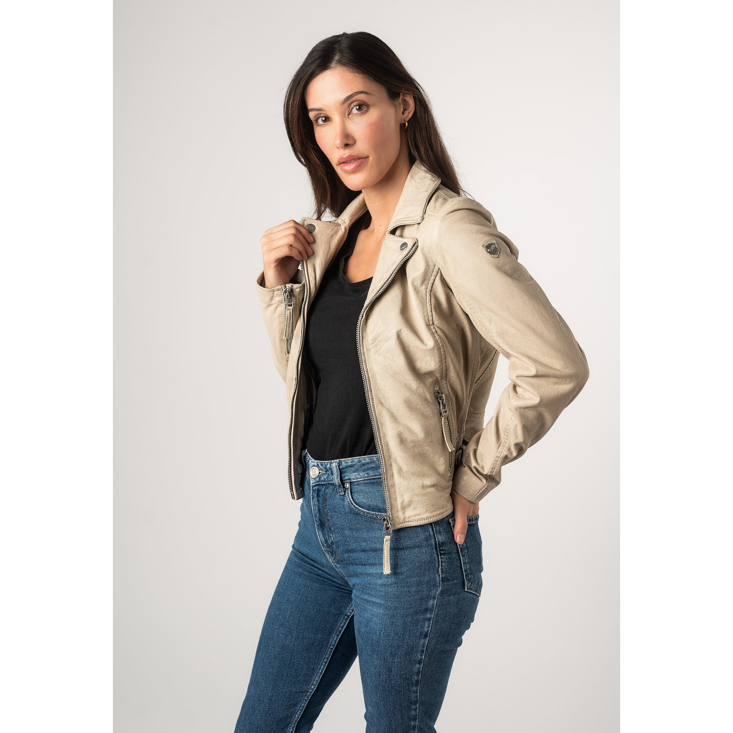 geaca piele naturala dama mauritius mwlouzia alb murdar off-white