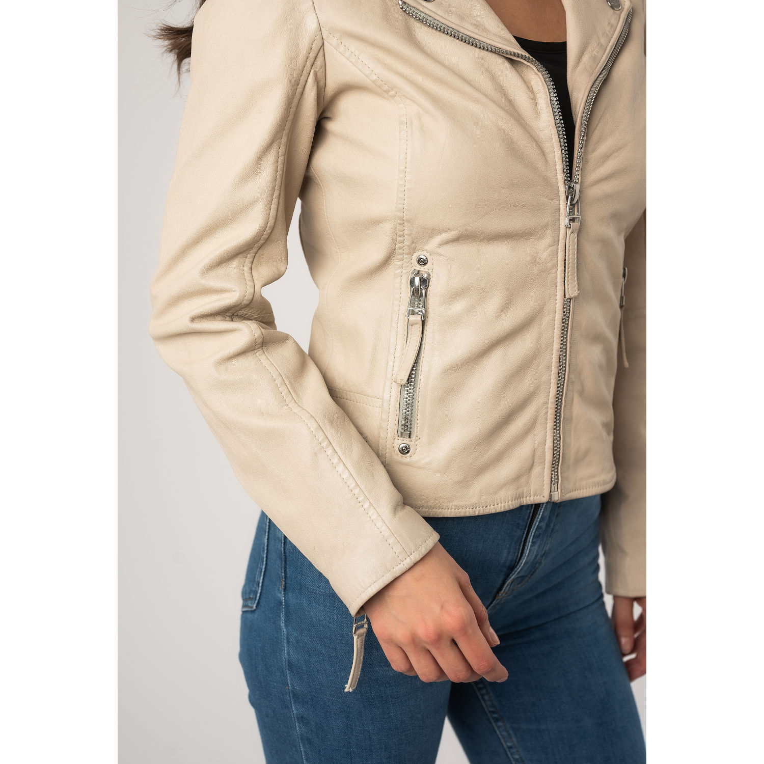 geaca piele naturala dama mauritius mwlouzia alb murdar off-white