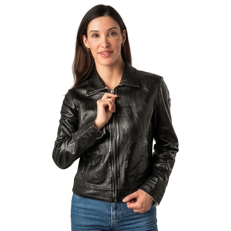 Geaca de Piele Dama Mauritius Neagra MWLusan – Black Friday