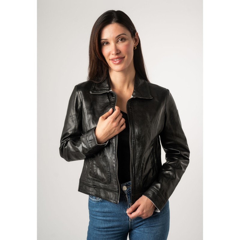 Geaca de Piele Dama Mauritius Neagra MWLusan – Black Friday