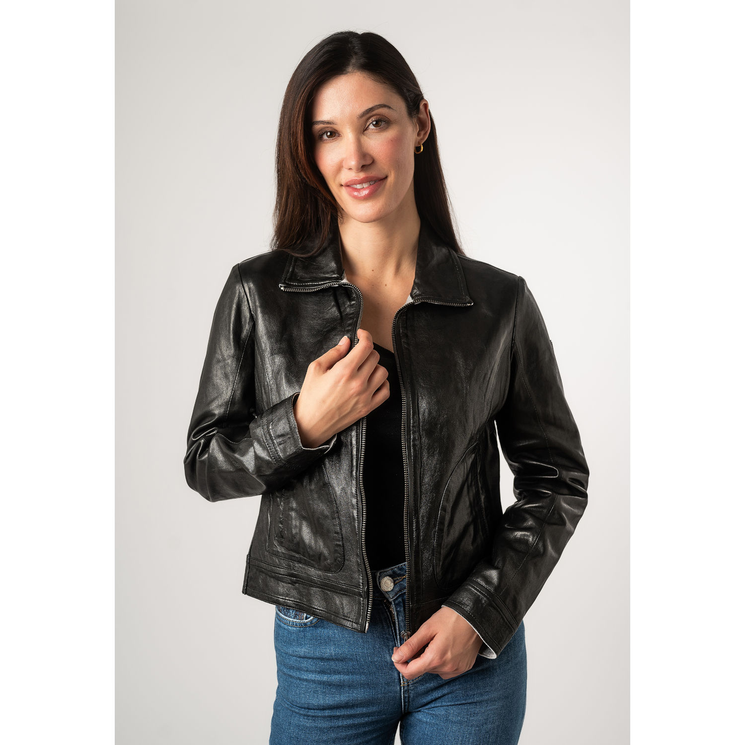 Geaca Piele Mauritius MWLusan - Design Clasic cu Guler Rever geaca piele naturala dama mauritius mwlusan neagra guler rever