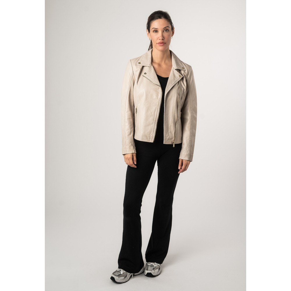 Geaca de Piele Dama Mauritius Alb Ivoriu MWLylli - readytowear