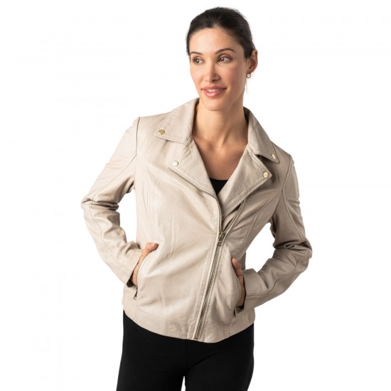 Geaca de Piele Dama Mauritius Alb Ivoriu MWLylli