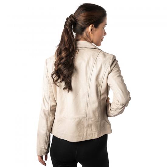 Geaca de Piele Dama Mauritius Alb Ivoriu MWLylli