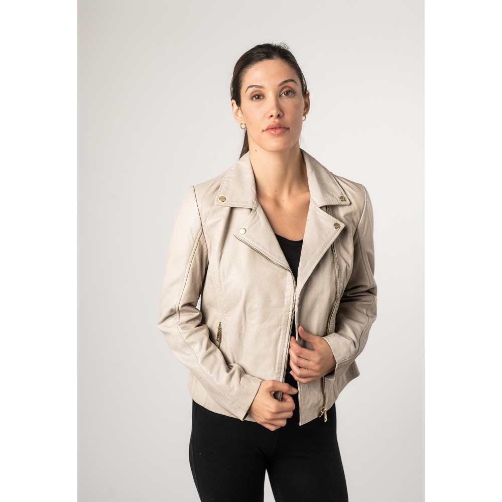 Geaca de Piele Dama Mauritius Alb Ivoriu MWLylli - readytowear